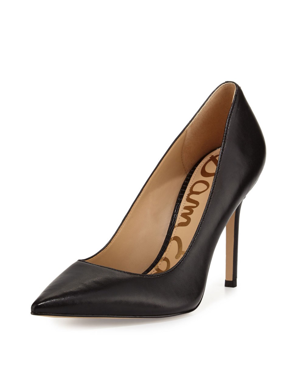 Hazel Pointed-Toe Leather Pumps, Black | Neiman Marcus