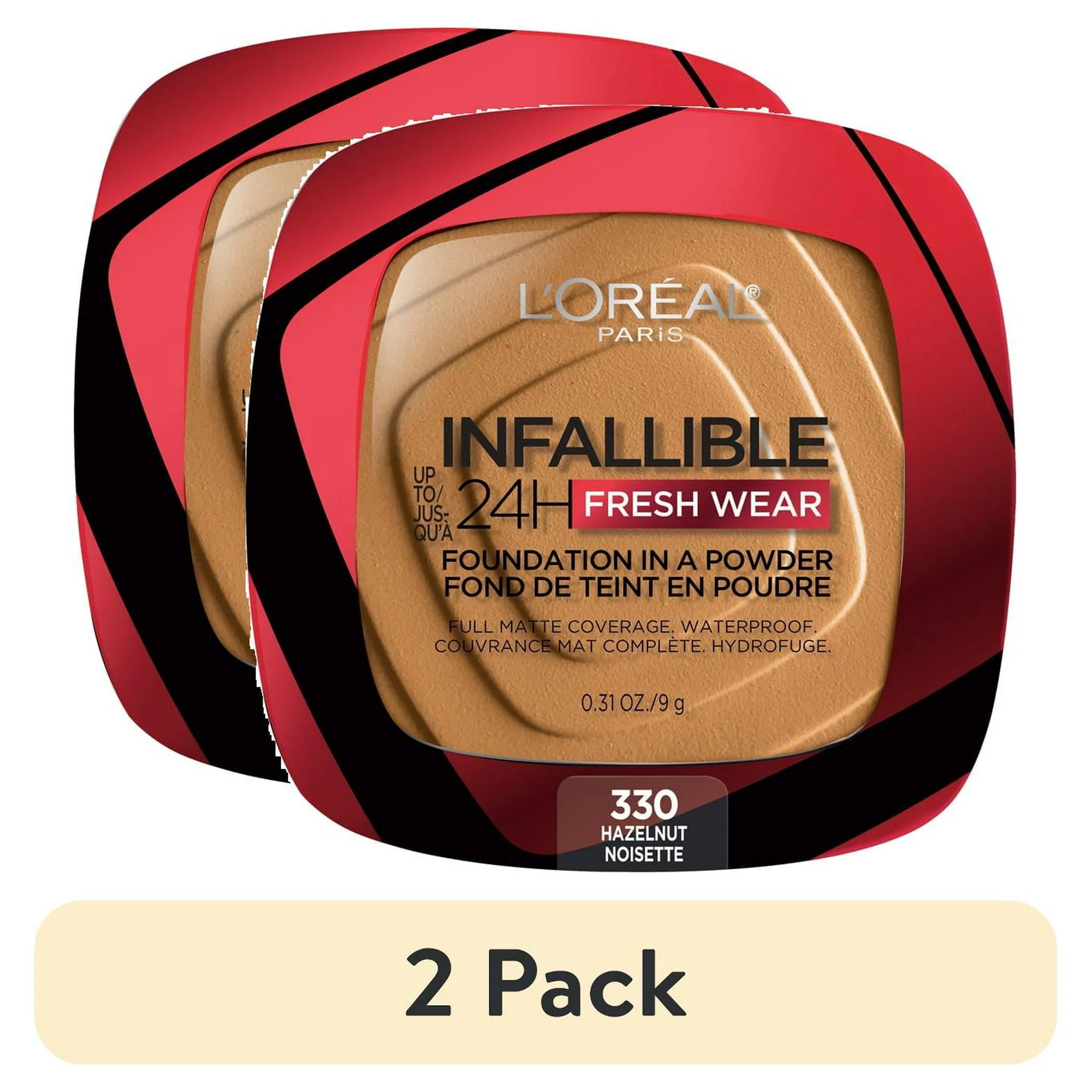 (2 pack) L'Oreal Paris Infallible Fresh Wear 24 Hr Powder Foundation Makeup, 330 Hazelnut, 0.31 oz | Walmart (US)