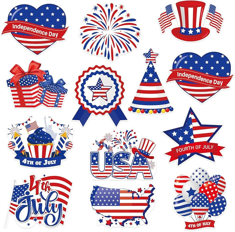 48Pcs 4th of July Cut-Outs, Red White Blue Patriotic Theme Party Cutouts Cartoon USA Flag Stars F... | Amazon (US)