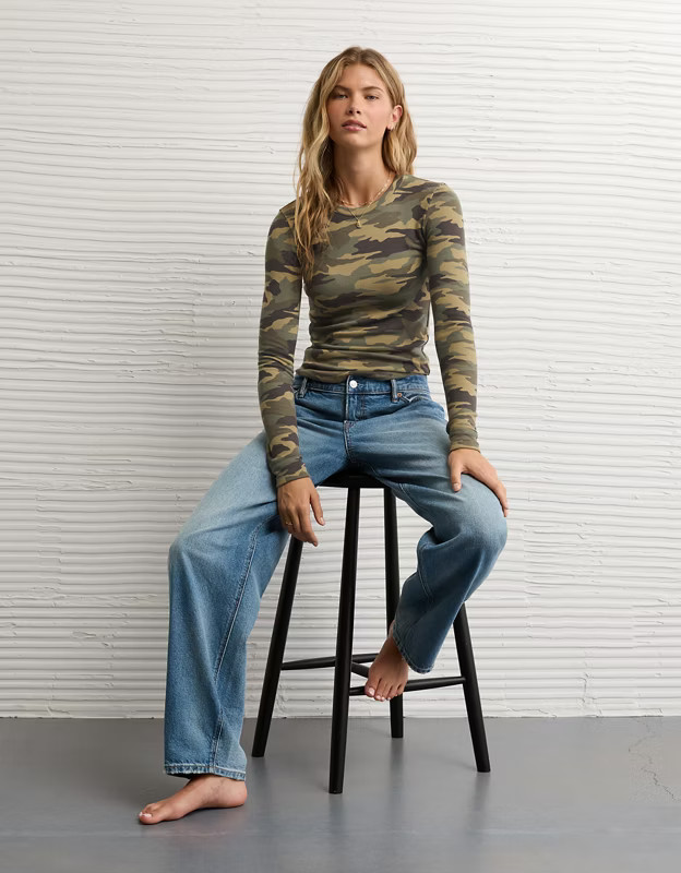 AE Long Sleeve Cozy Crew Neck T-Shirt | American Eagle Outfitters (US & CA)