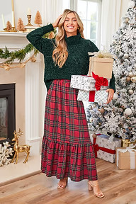 Burgundy Plaid Ruffled Maxi Skirt | Cupshe US