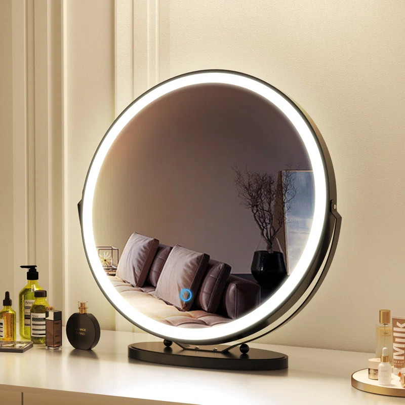 Erkki Metal Round LED Floor Mirror | Wayfair North America