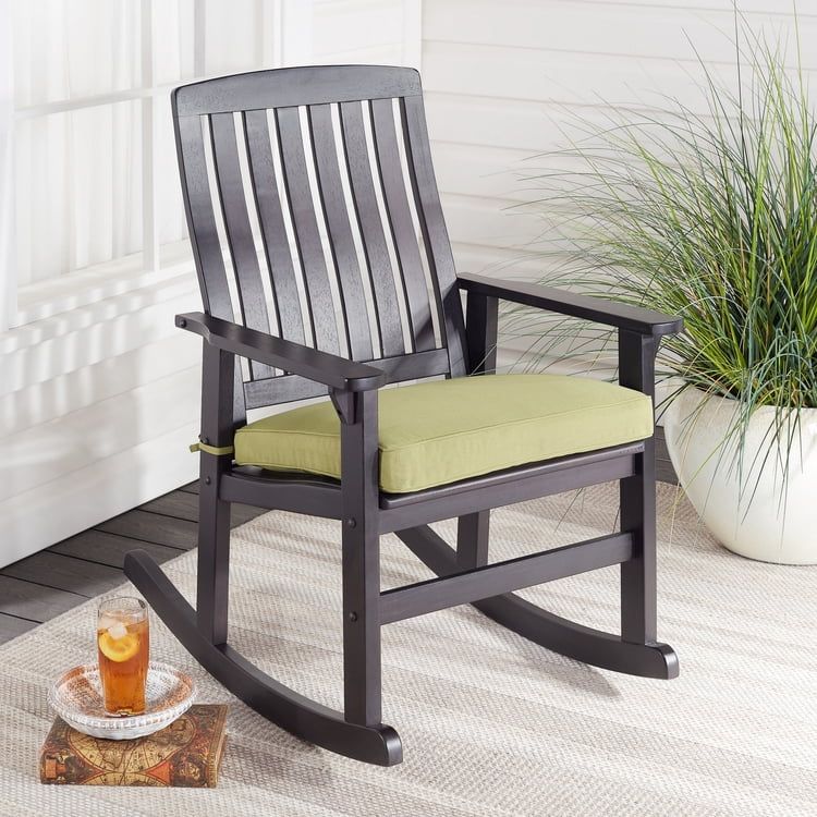 Better Homes & Gardens Delahey Outdoor Wood Rocking Chair, Green Cushion | Walmart (US)