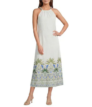 Sugarlips Floral Brisia Border Print Halter Neck Sleeveless Midi Dress | Dillard's | Dillard's