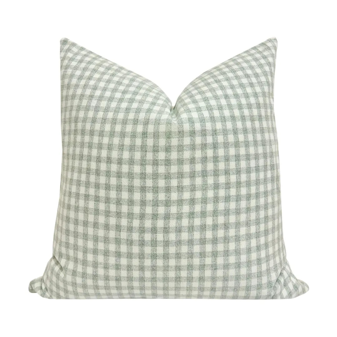 MINNIE || Green Gingham Check Pillow Cover, Sage Green Gingham, Neutral Pillow, Neutral Gingham P... | Etsy (US)