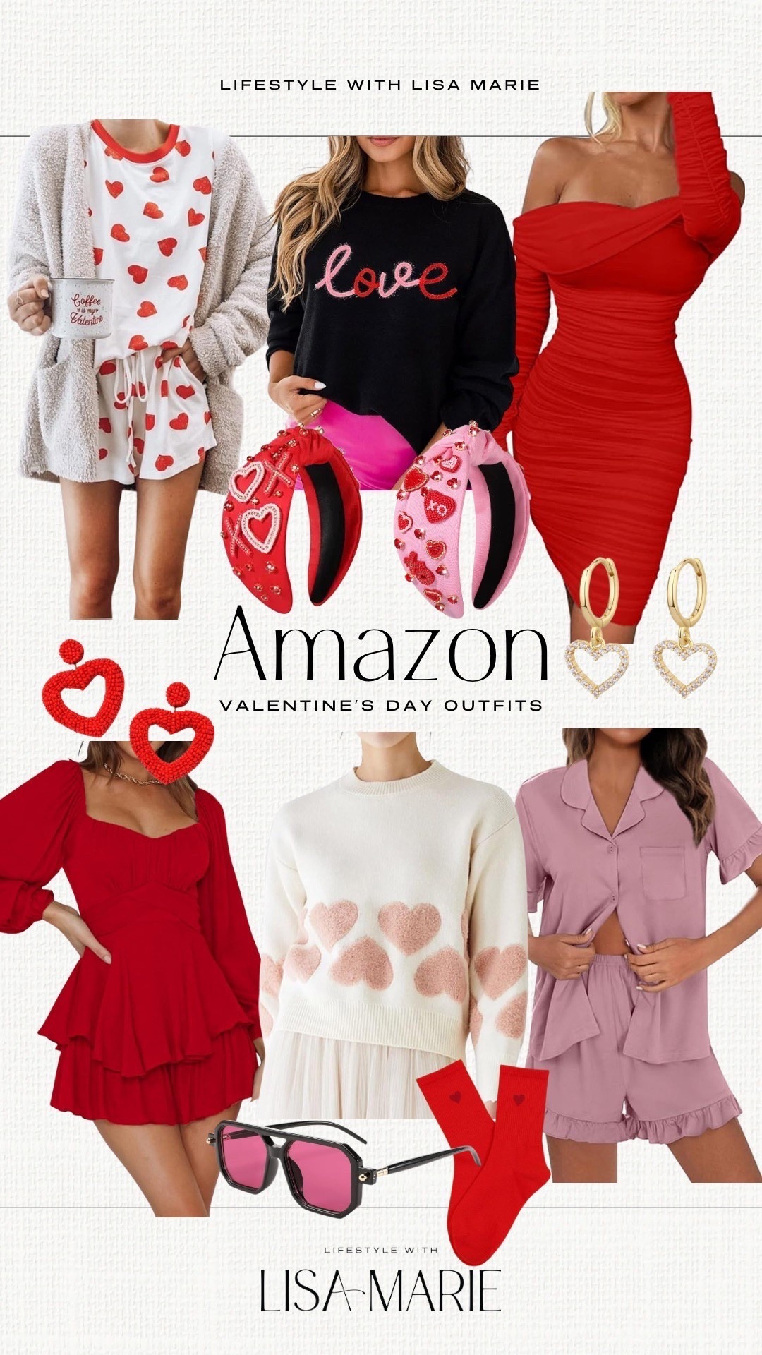 Valentine’s Day looks from Amazon. Festive accessories for V day! Seasonal accessories. Heart earrings. Red and pink jeweled headbands. Valentines jammies. Date night dresses and rompers. Valentines sweaters. 


#LTKValentine #LTKSeasonal #LTKootd
