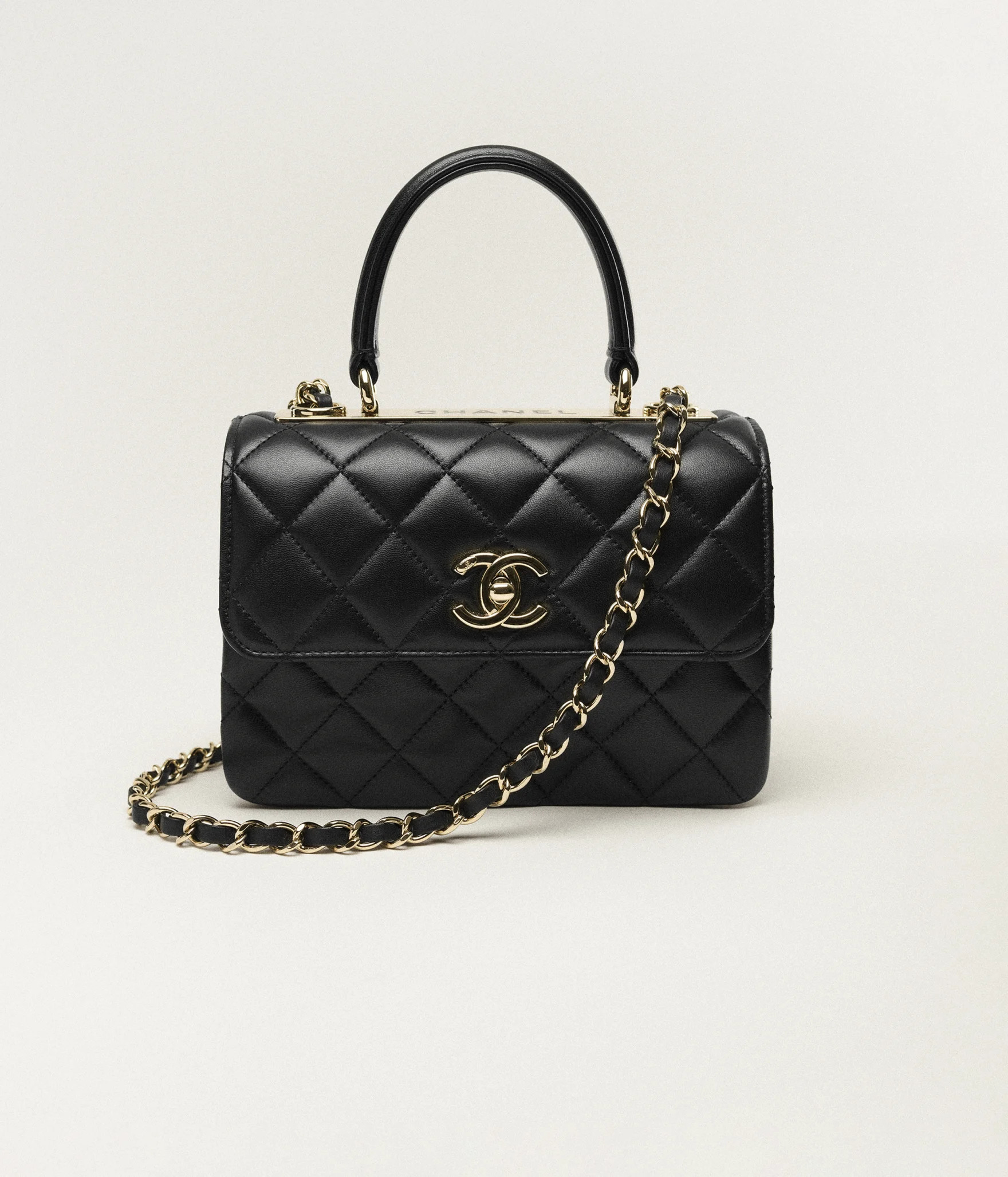 Mini flap bag with top handle, Lambskin & gold-tone metal, black — Fashion | CHANEL | Chanel, Inc. (US)