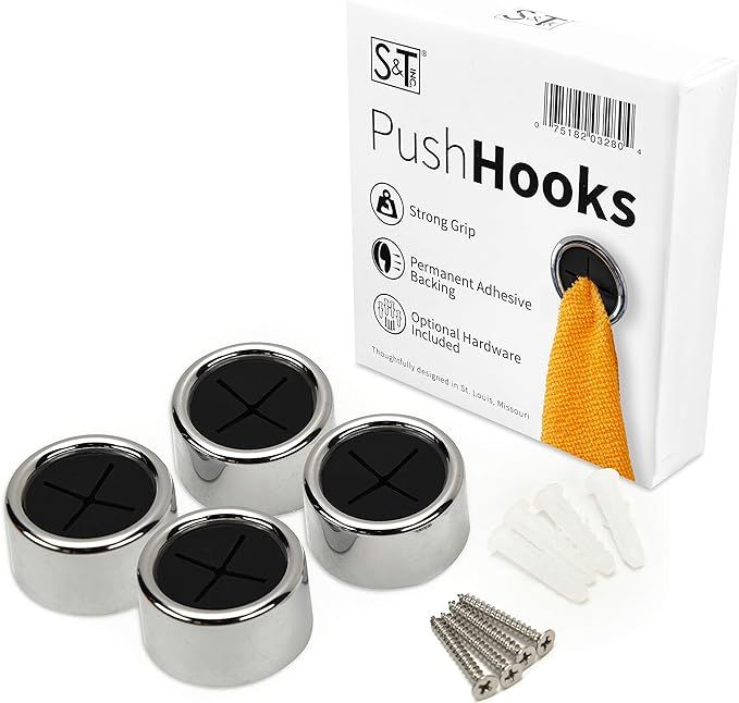 S&T INC. Round Adhesive Push Towel Hooks for Kitchen, Hand and Dish Towels, Black, 4 Pack | Amazon (US)