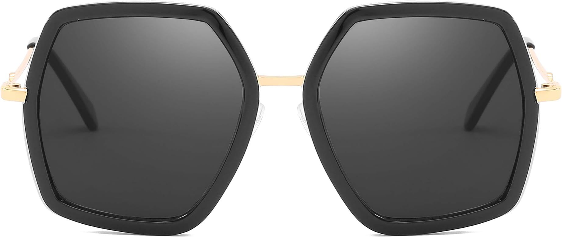 Oversized Square Sunglasses for Women Retro Chic Metal Frame UV400 Geometric Brand Designer Shade... | Amazon (US)