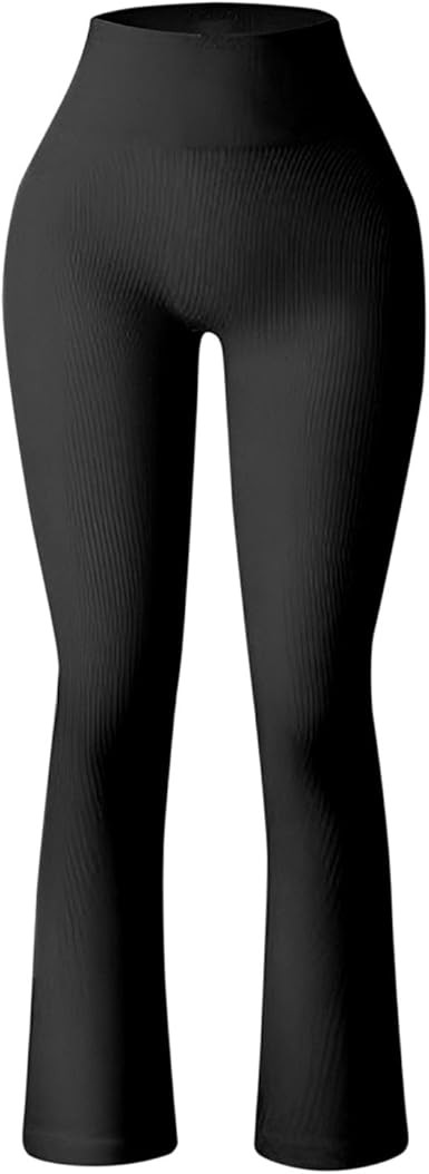 Women's Yoga Pants Ribbed Seamless Workout High Waist Athletic Straight Leg Leggings | Amazon (US)