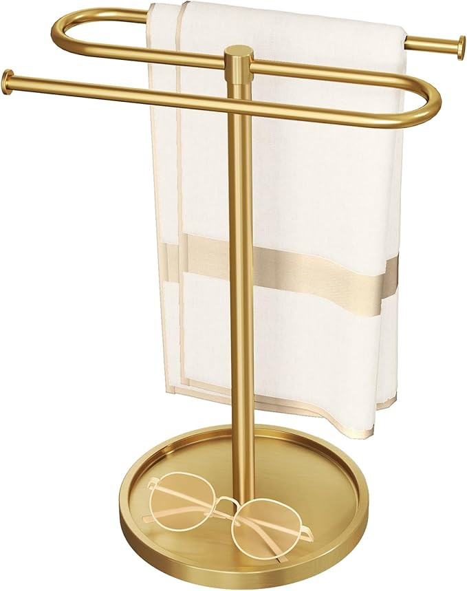 Bathroom Hand Towel Holder Stand Gold, S-Shape Countertop Towel Standing, Stainless Steel Towel R... | Amazon (US)