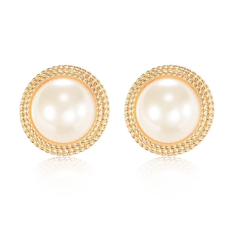 Pearl Stud Earrings for Women, Faux Large Gold Pearl Earrings Studs, Dainty White Big Pearl Earri... | Amazon (US)