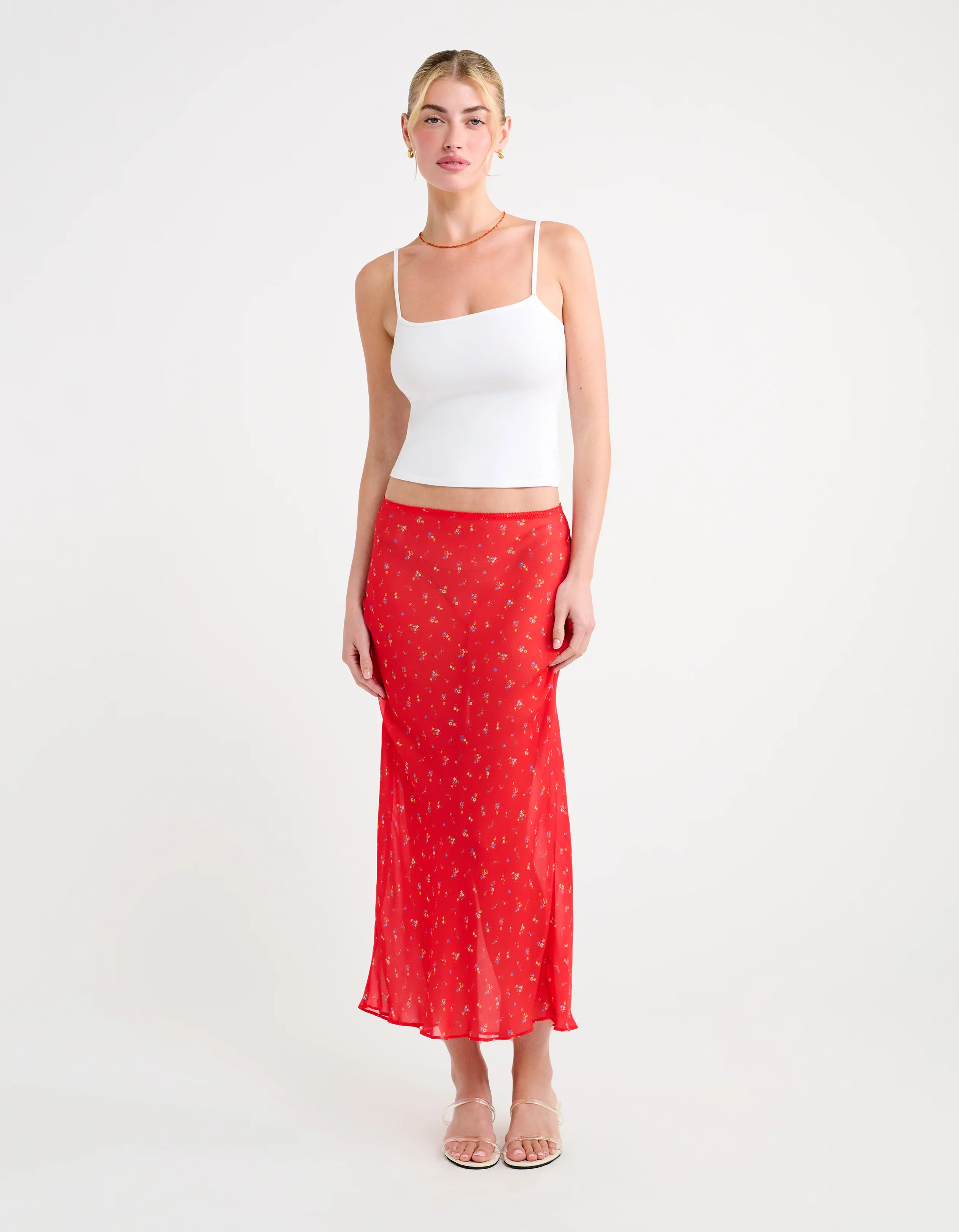 Stroll Midi Skirt | Coral Meadow | Rumored
