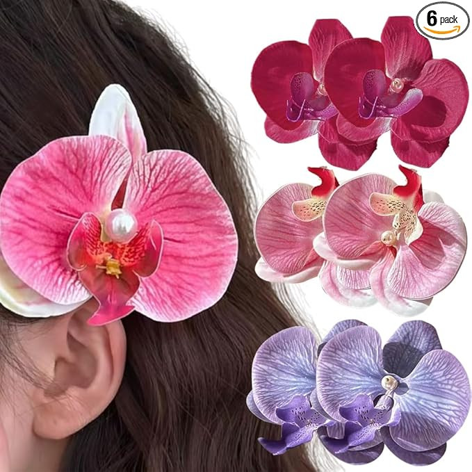 6 Pcs Flower Hair Clips, Bohemian Butterfly Orchid Hairpin, Artificial Phalaenopsis Hair Barrette... | Amazon (US)
