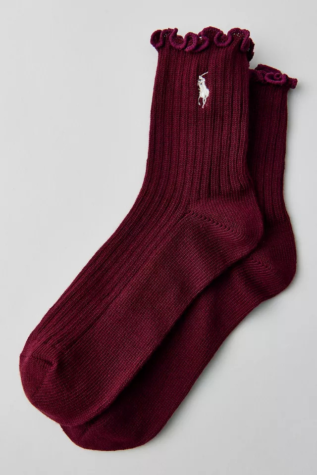 Polo Ralph Lauren Lettuce Edge Ankle Sock in White/Navy Stripe, Women's at Urban Outfitters | Urban Outfitters (US and RoW)
