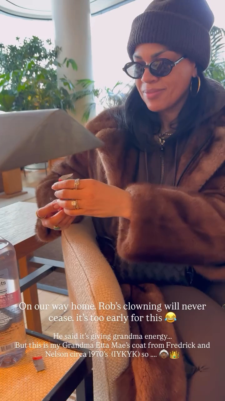 On our way home. Rob's clowning will never cease it's too early for this
He said it's giving grandma energy...
But this is my Grandma Etta Mae's coat from Fredrick and
Nelson circa 1970's (IYKYK) so …...👵🏾👑



#LTKstorytime #LTKActive #LTKvlog