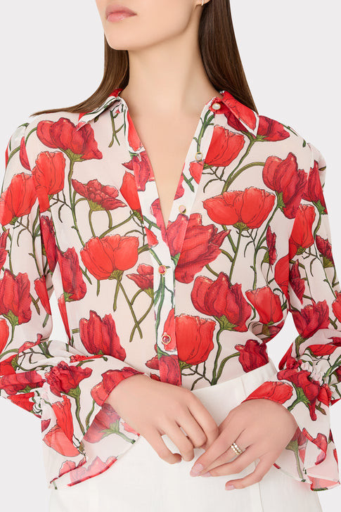 Lacey Red Peonia Blouse | MILLY
