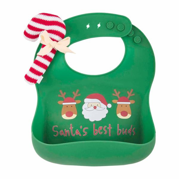 Green candy cane bib and rattle set | Mud Pie