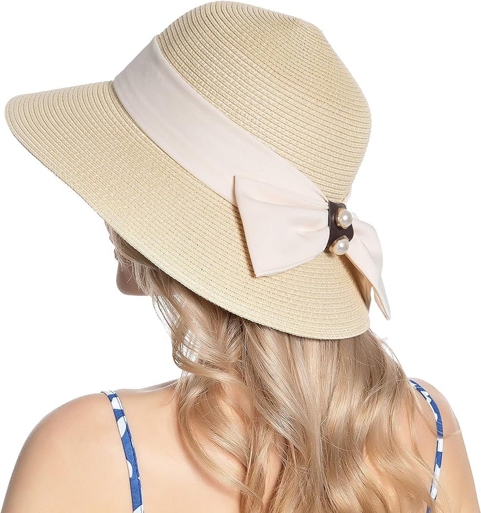 Women's Sun Hat Wide Brim Foldable Straw Hats Summer Travel Beach Cap | Amazon (US)