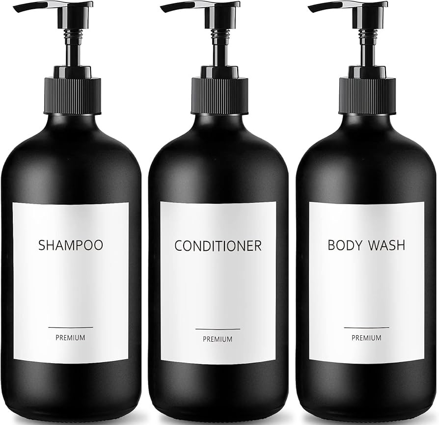 GMISUN Glass Black Shampoo and Conditioner Dispenser, Refillable Shampoo and Conditioner Bottles,... | Amazon (US)