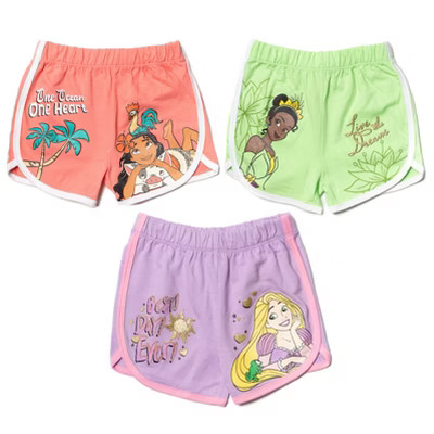 Disney Princess Tiana Rapunzel Moana Little Girls French Terry 3 Pack Shorts Green / Pink / Purple 6-6X | Target