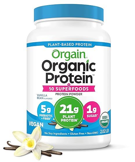 Orgain Organic Protein + Superfoods Powder, Vanilla Bean - 21g of Protein, Vegan, Plant Based, 5g... | Amazon (US)