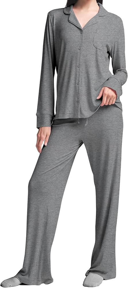 Womens Pajama Sets 2 Piece Button Down Long Sleeve Soft Knitted Sleepwear Pjs Lounge Sets Nightwe... | Amazon (US)