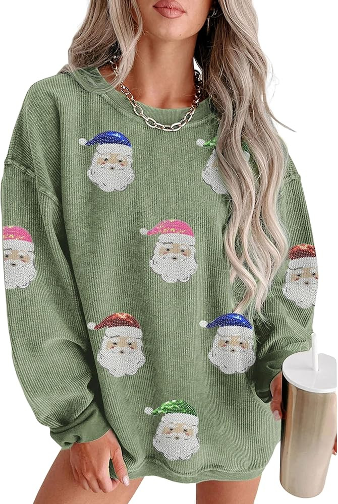 SELINK Womens Crewneck Oversized Corduroy Corded Sweatshirt Long Sleeve Casual Pullover Tops Gree... | Amazon (US)