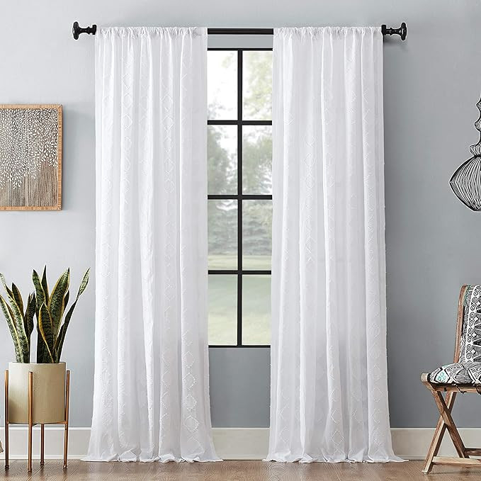 Archaeo Diamond Fray 100% Cotton Curtain, 50" x 84", White | Amazon (US)