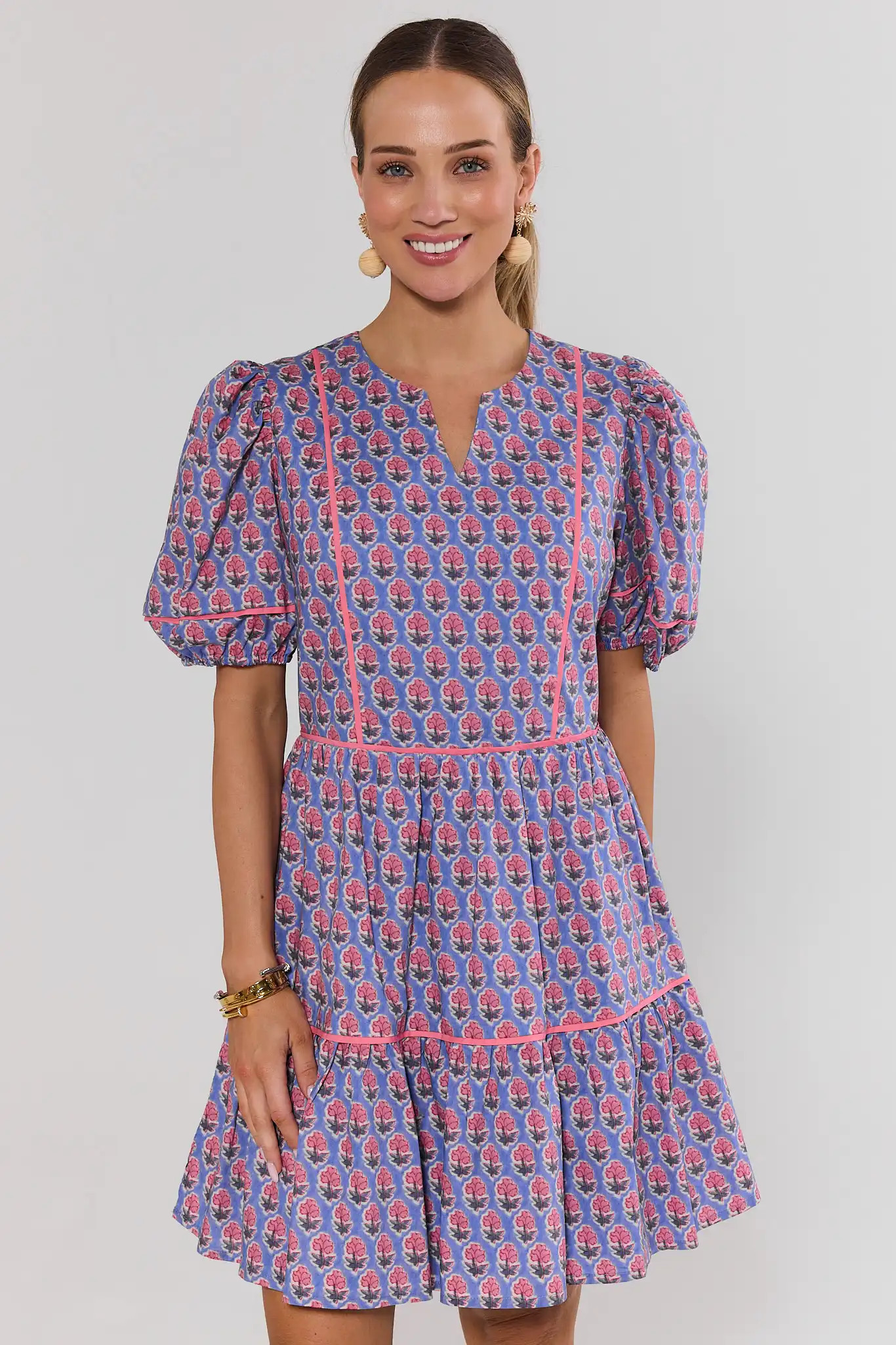 Landry Blue Floral Print Short Dress | Avara