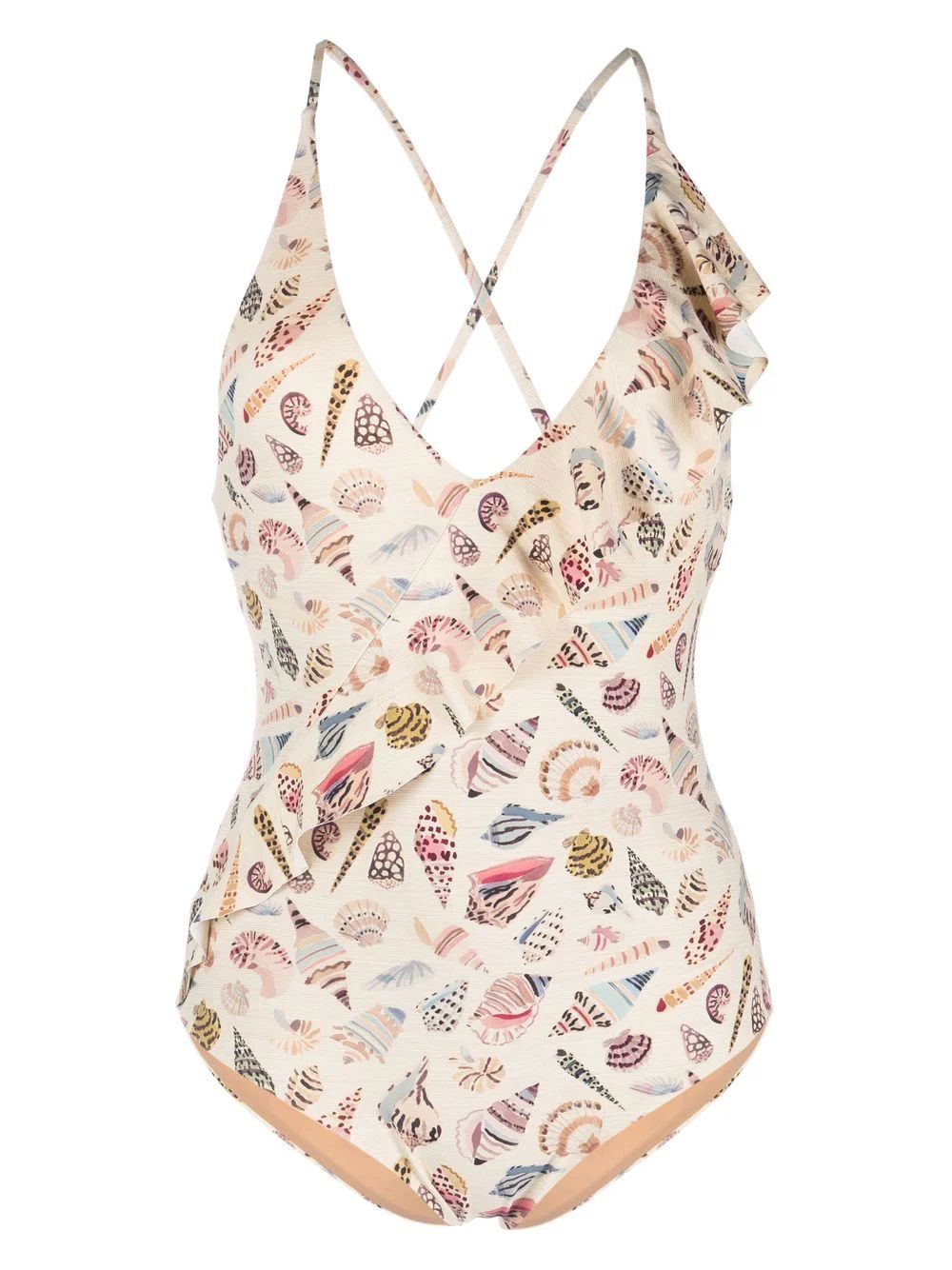 Marysia shell-print Ruffle Swimsuit - Farfetch | Farfetch Global