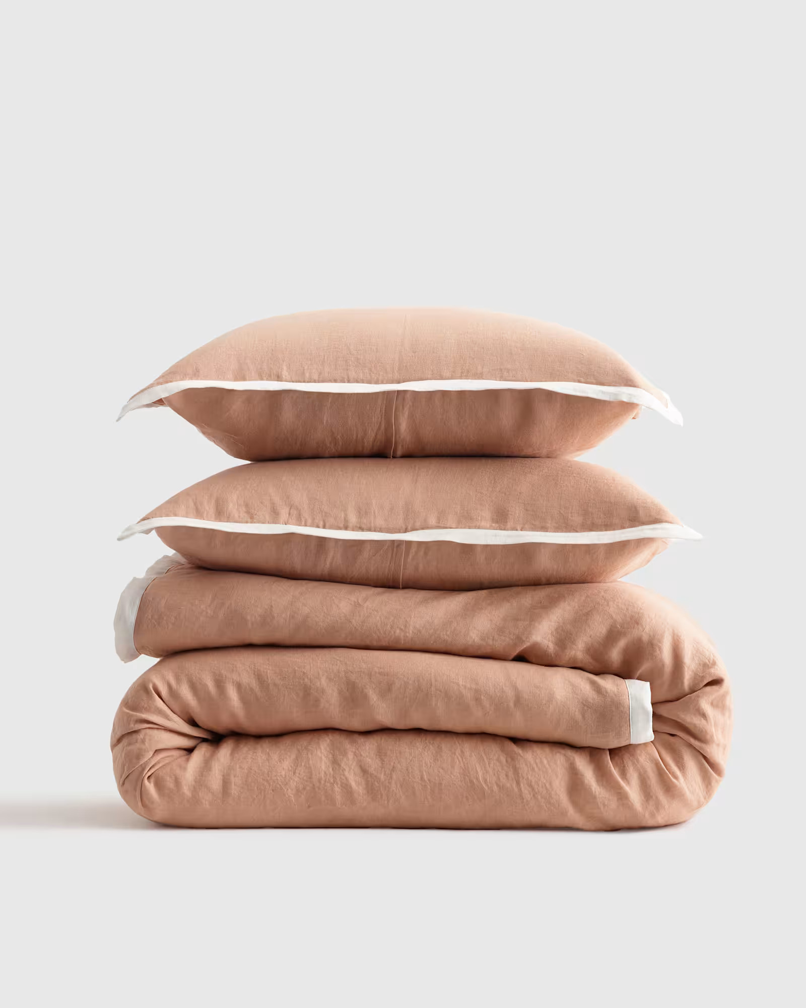 European Linen Contrast Flange Duvet Cover Set in Desert Sunset/ivory | Quince