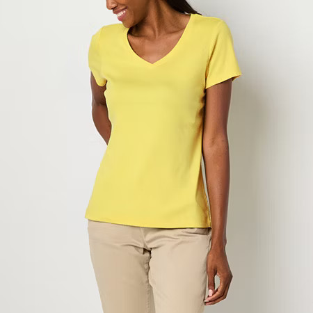 St. John's Bay Womens V Neck Short Sleeve T-Shirt, Small, Yellow | JCPenney