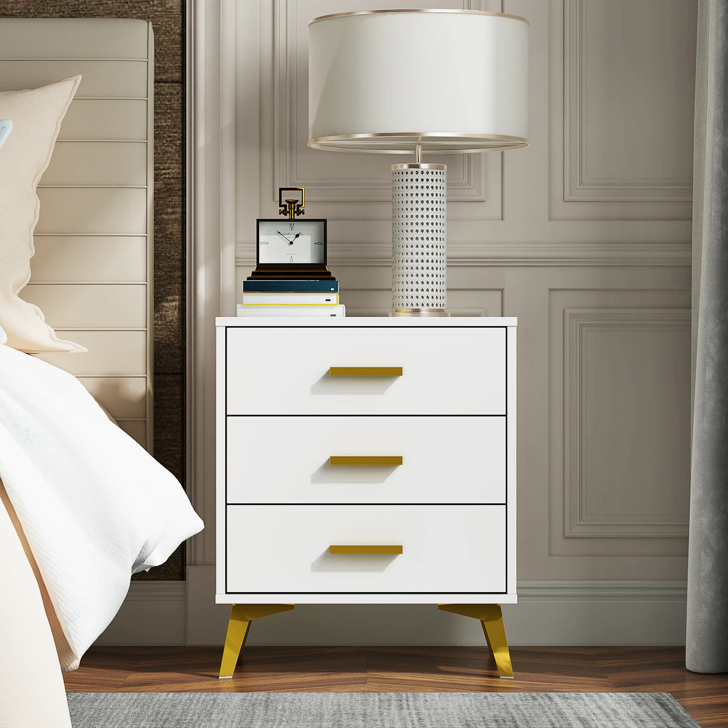FUFU&GAGA White 3 -Drawer 19.7-in W x 23.8-in H Modern Nightstand one_size | LJY-CX0019-01 | Lowe's