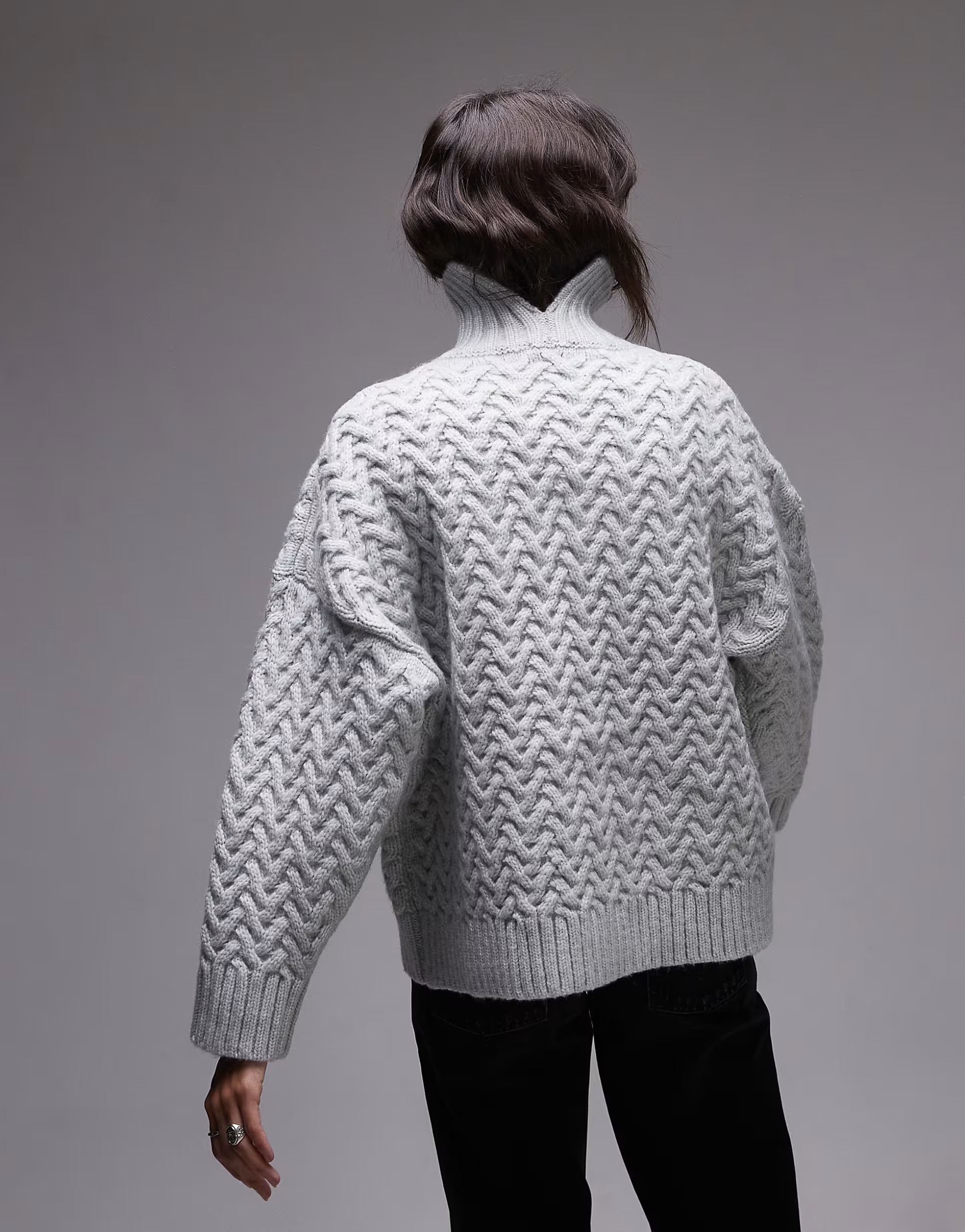 Topshop knitted weave cable high neck oversized sweater in light blue | ASOS (Global)