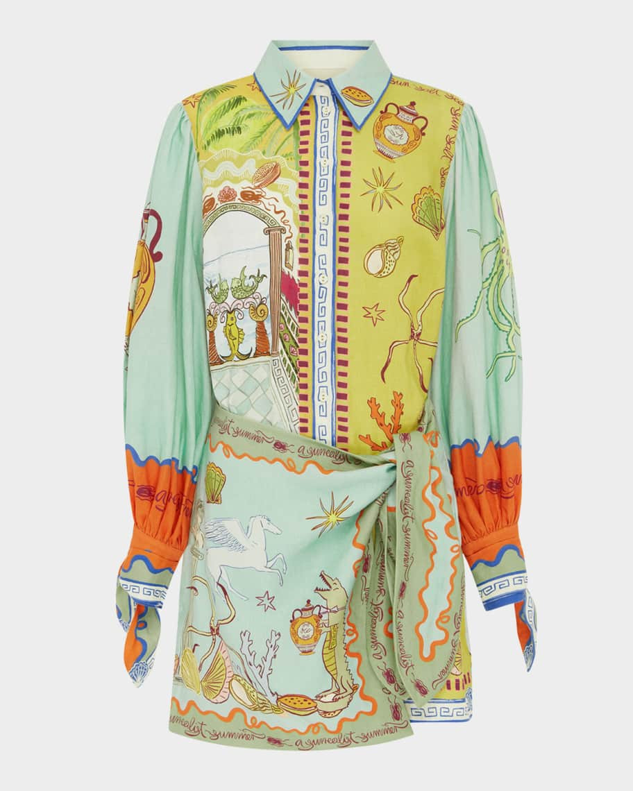 ALEMAIS Surrealist Summer Mini Shirtdress | Neiman Marcus
