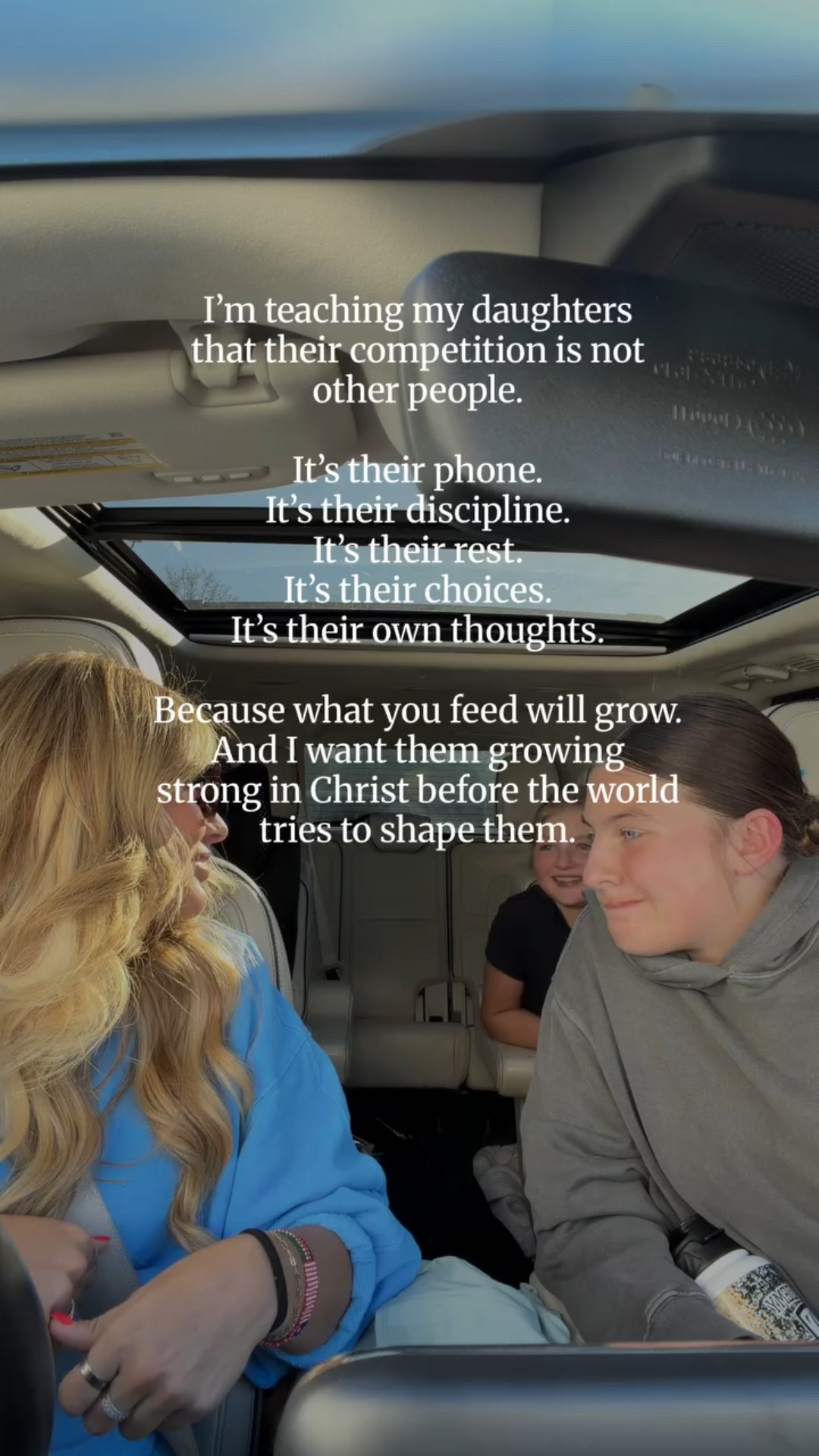 This one checked me first.
Because the truth is, I can’t expect my daughter to win battles I’m not even willing to fight myself.

If I want her to guard her heart, I have to show her what that looks like.
If I want her to put her phone down, I have to be willing to put mine down.
If I want her to choose rest, discipline, and wise habits, I have to model that in my own life.

Our kids are not just listening to what we say.
They’re watching how we live. That one stings. To me anyway.

This world is shaping our daughters whether we like it or not.
So the question isn’t if they’re being formed.
It’s who is forming them.

Lord, help us be the loudest discipleship in our homes.
Not perfect moms. Present ones.
Not performative faith. Practiced faith.

If this hit you too, you’re not failing. You’re aware.
And awareness is where change starts.

#motherhood #raisingdaughters #momlife #momofgirls #preteens