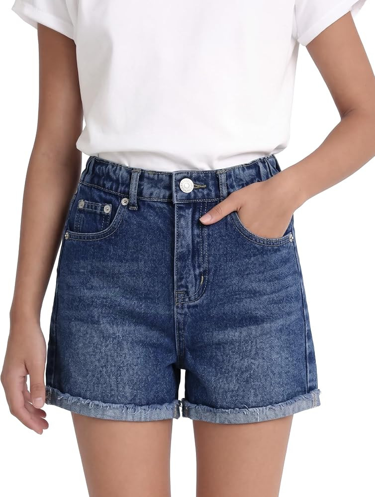 PATPAT Girls Jean Shorts 5-14Y Back Elastic Denim Shorts with Frayed Hem | Amazon (US)