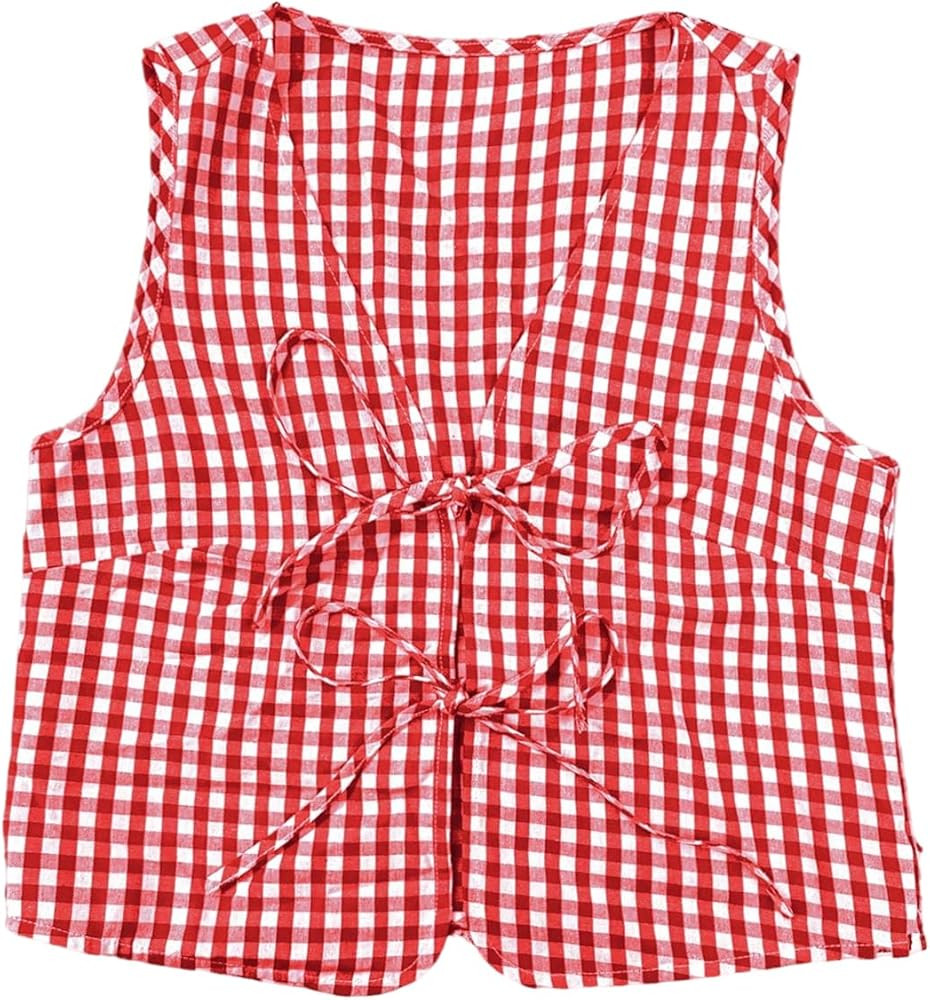 WDIRARA Women's Leopard Print Bow Tie Front Vest Sleeveless V Neck Crop Tank Top | Amazon (US)