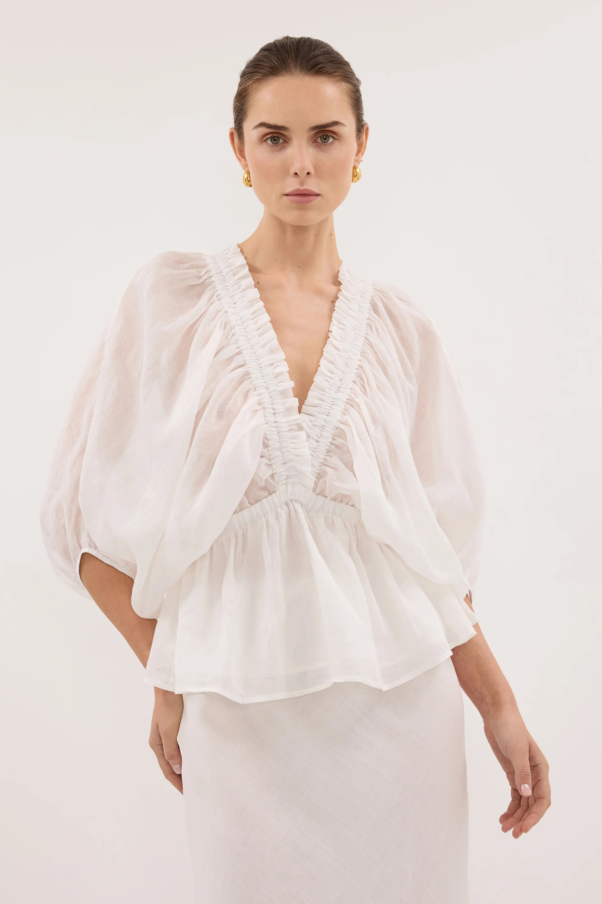 BRIELLE WHITE RAMI SLEEVED TOP | DISSH