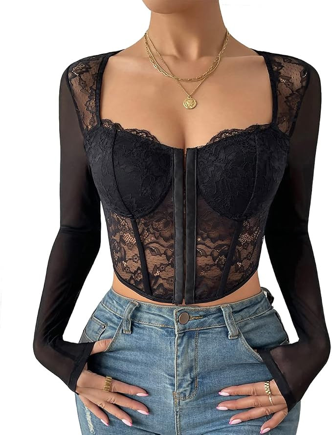 Women's Long Sleeve Crop Top Sexy Cut Out T-Shirt Halter Tees Top Slim Fit Y2k Tops | Amazon (US)