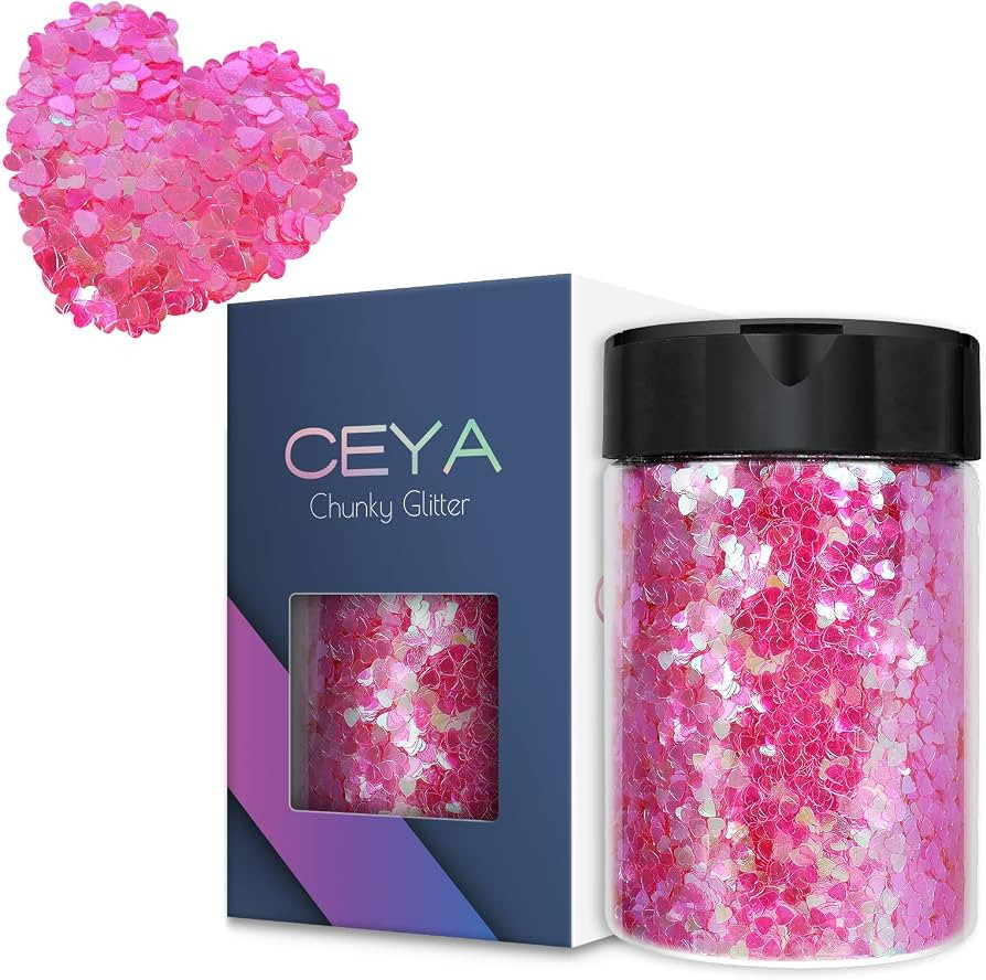 Ceya Loving Heart Shape 3mm Confetti Chunky Glitter,4.9oz/141g Pink Glitter | Amazon (US)