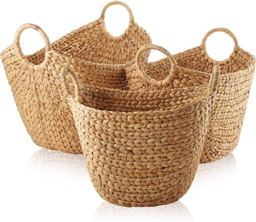 Casafield Set of 3 Multipurpose Boat Baskets with Handles - Natural, Woven Water Hyacinth Storage... | Amazon (US)