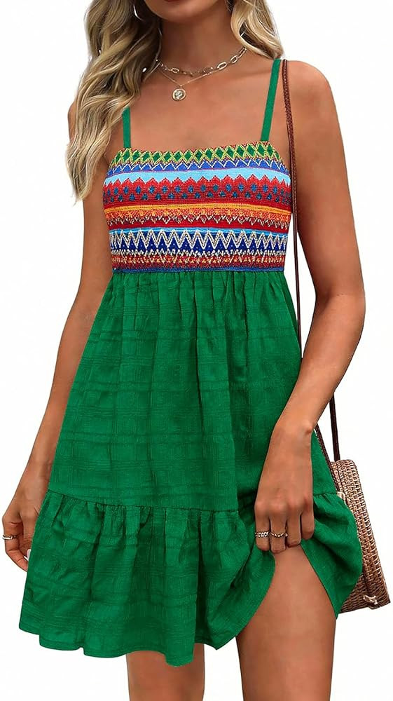 PRETTYGARDEN Womens Summer Dresses 2026 Paisley Spaghetti Strap Sleeveless Smocked A Line Boho Mi... | Amazon (US)