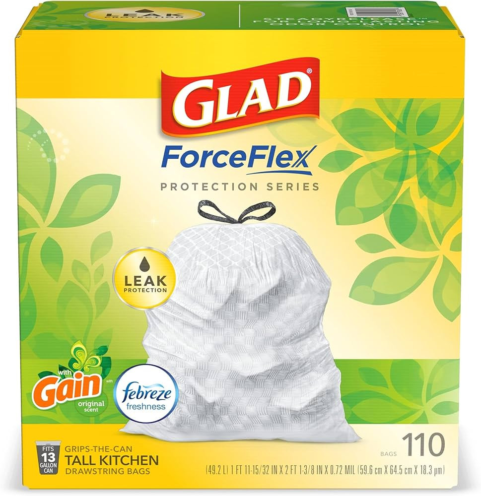 Glad Protection Series Force Flex Drawstring Gain Original Odor Shield 13 Gallon 1/110ct | Amazon (US)