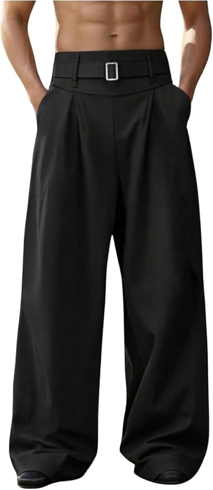 GORGLITTER Men's Baggy Dress Pants Wide Leg High Waisted Pleated Trousers Business Casual Slacks ... | Amazon (US)