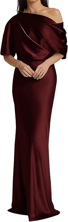 Long One Shoulder Mother of The Bride Dresses Satin Maxi Wedding Guest Formal Gown for Wedding | Amazon (US)