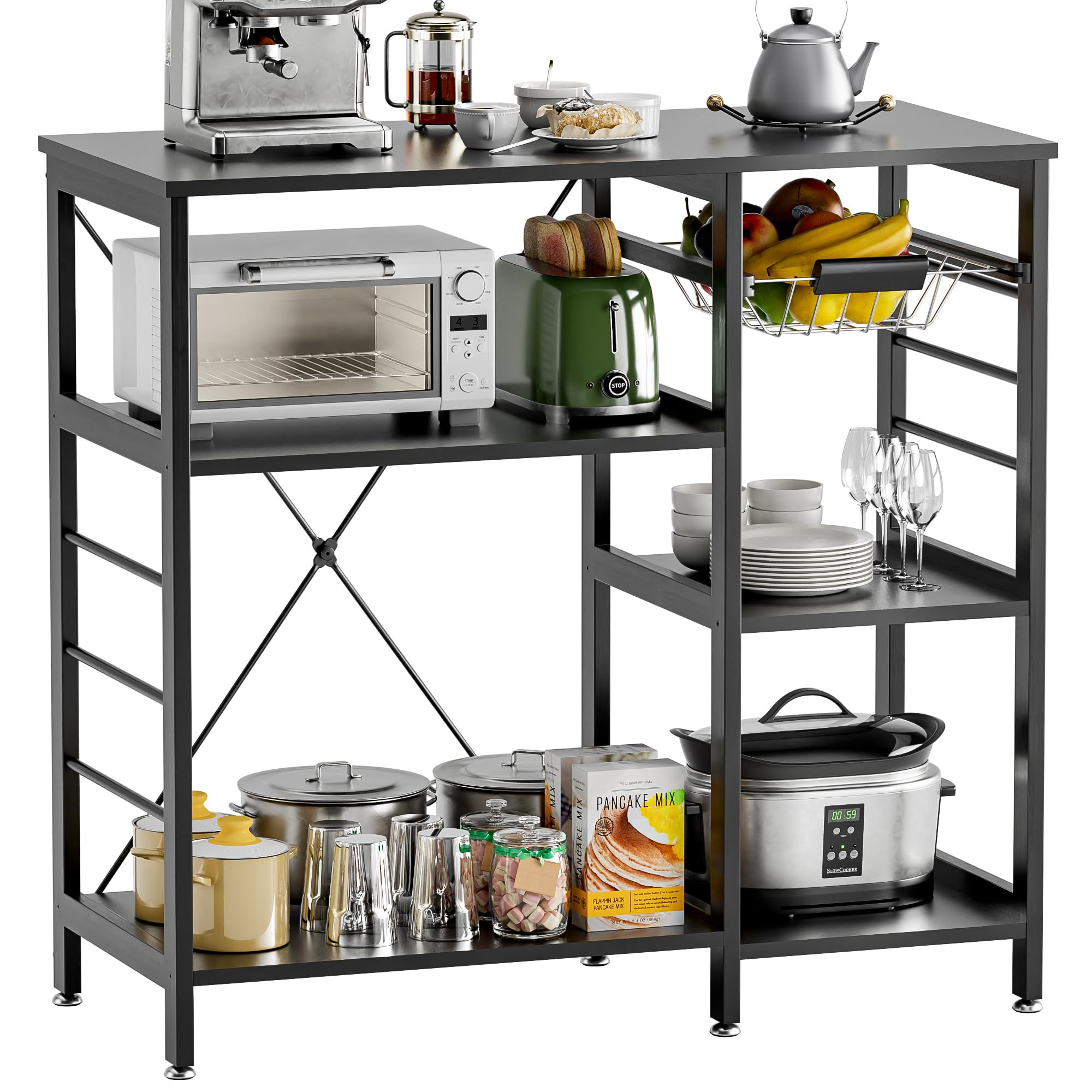 vovala Baker’s Rack, Microwave Oven Stand with Bamboo Frame, 35.4" Coffee Bar with Wire Basket ... | Amazon (UK)