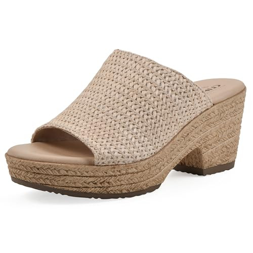 CLIFFS BY WHITE MOUNTAIN Women's Biando Platform Raffia Slide Sandal, Natural/Raffia, 8 M | Amazon (US)