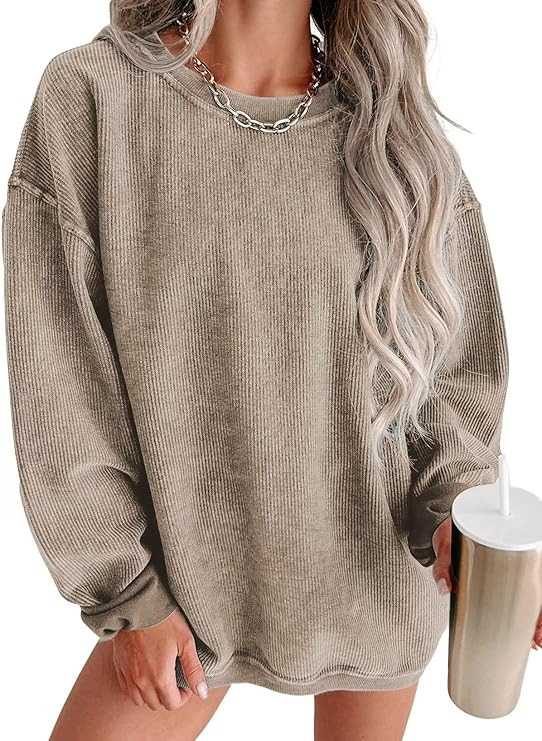 Women's Casual Corduroy Sweatshirts 2024 - Comfortable Long Sleeve Crewneck Pullovers for Fall an... | Amazon (US)